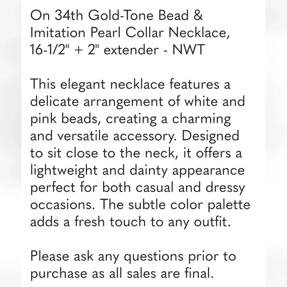 On 34th Gold-Tone Bead & Imitation Pearl Collar Necklace, 16-1/2